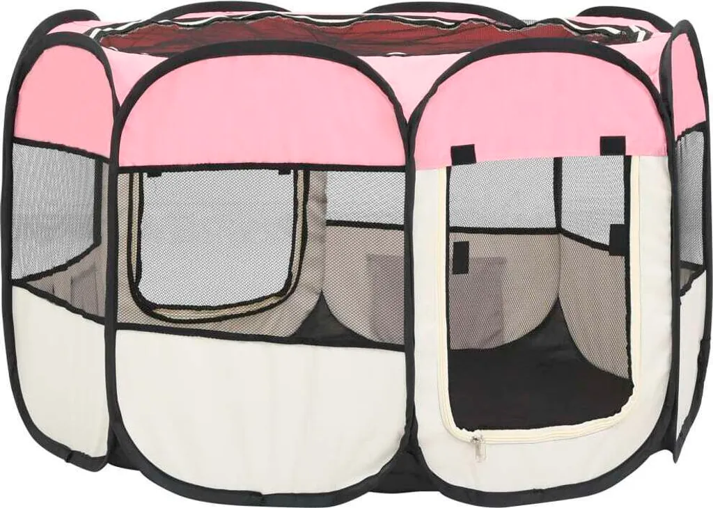 Enclos pour chiens et petits animaux rose pliable format 90x90x58 cm - 5