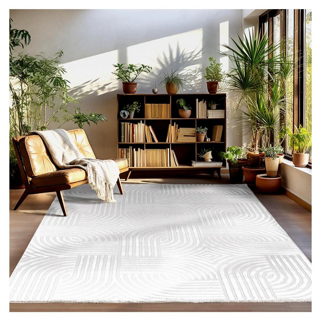 Kurzflor Teppich für das Wohnzimmer in Grau im skandinavischen Stil mit 3D-Effekt, 160 x 230 cm - Waschbarer Teppich für Schlafzimmer und Küche ...