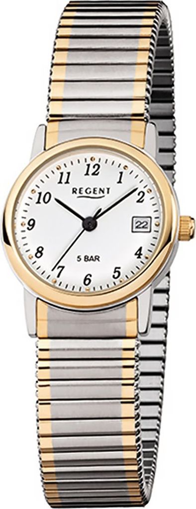 Regent Stahl Damen-Herren Uhr F-889 Quarzuhr Armband silber gold D2URF889