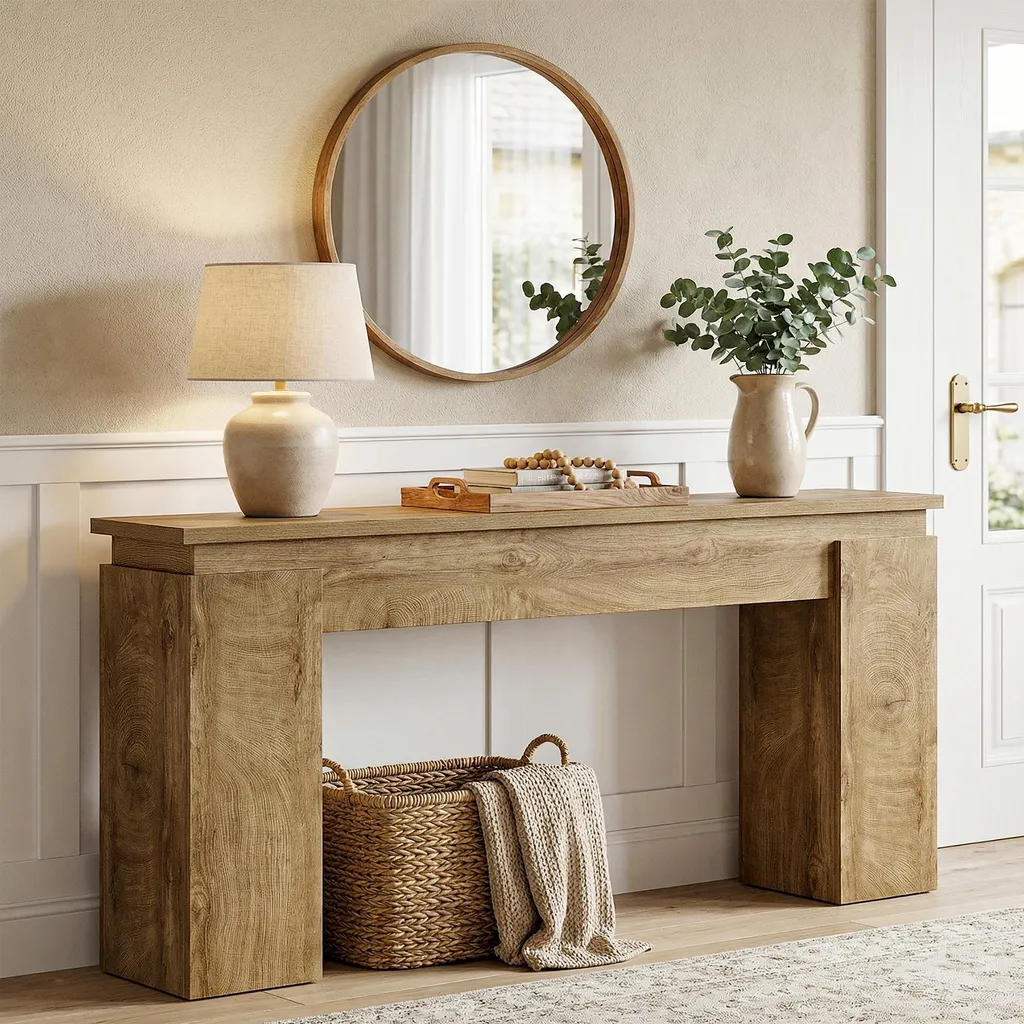 Table basse de style cottage et console de salon rustique en bois clair