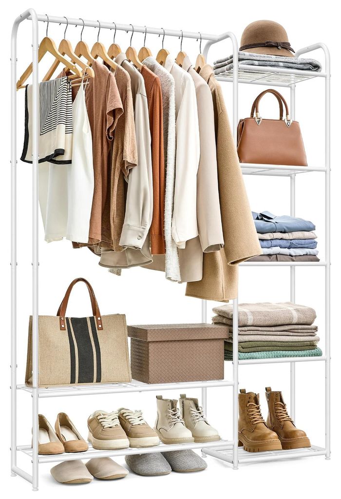 Kleiderständer mit Regalen - Garderobe LGR462 - Metall - Freistehend - 29 x 112 x 158,4 cm - Weiß