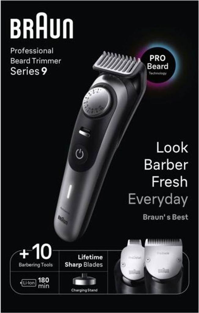 Braun Baardtrimmer BT9420, Afwasbaar, Batterij, Zwart, Productafbeelding 
