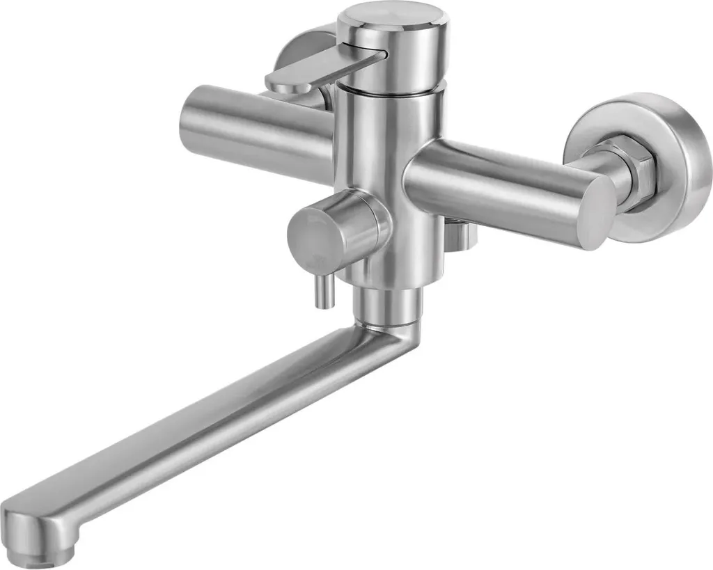 Robinet cuisine mural inox antirouille avec douchette pour évier encombré