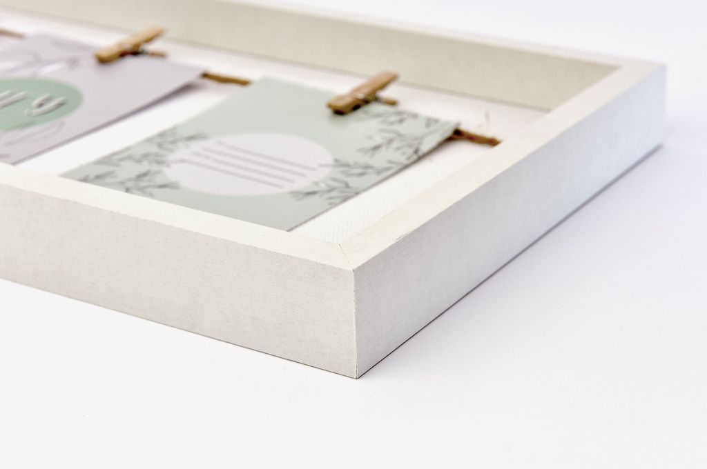 Cadre Photo Collage Corde à Linge Avec 4 Clips - Déco Murale Nature 52x22cm