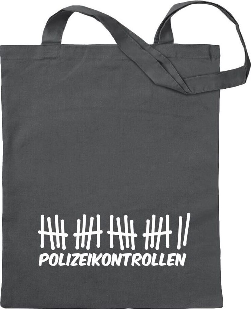 Kiwistar - Baumwolltasche - stahlgrau - Polizeikontrollen - Tragetasche Stoffbeutel Umhängetasche Langer Henkel