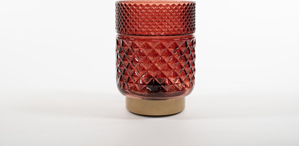 Laterne Glas 12 x 17,5 cm Burgund mit goldenem Sockel Led Glühbirne Anna's Collection