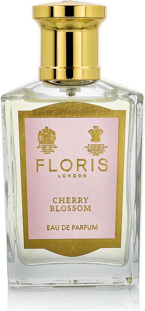A clear, professional studio shot of a Floris Cherry Blossom Eau de Parfum bottle.