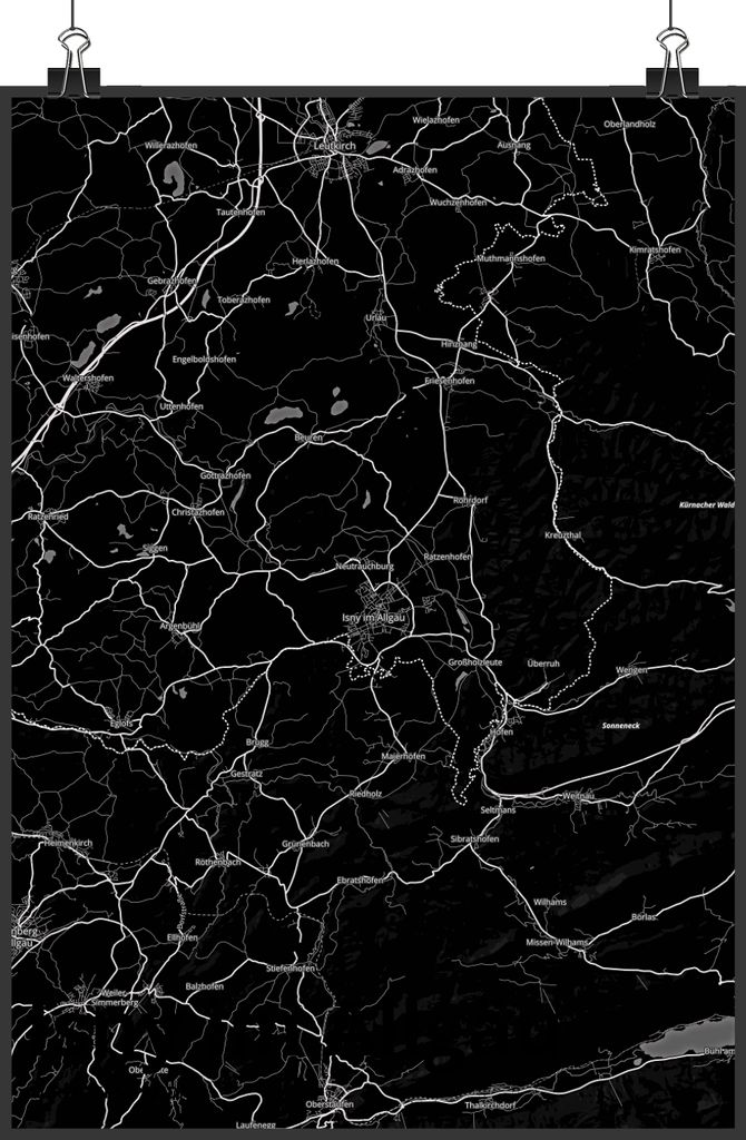 Mr. & Mrs. Panda Bild Isny im Allgäu DIN A2 - Geschenk, wanddeko, drucke, Plakat, Wandbild, Stadt Dorf Karte Landkarte Map Stadtplan, Kunstdruck