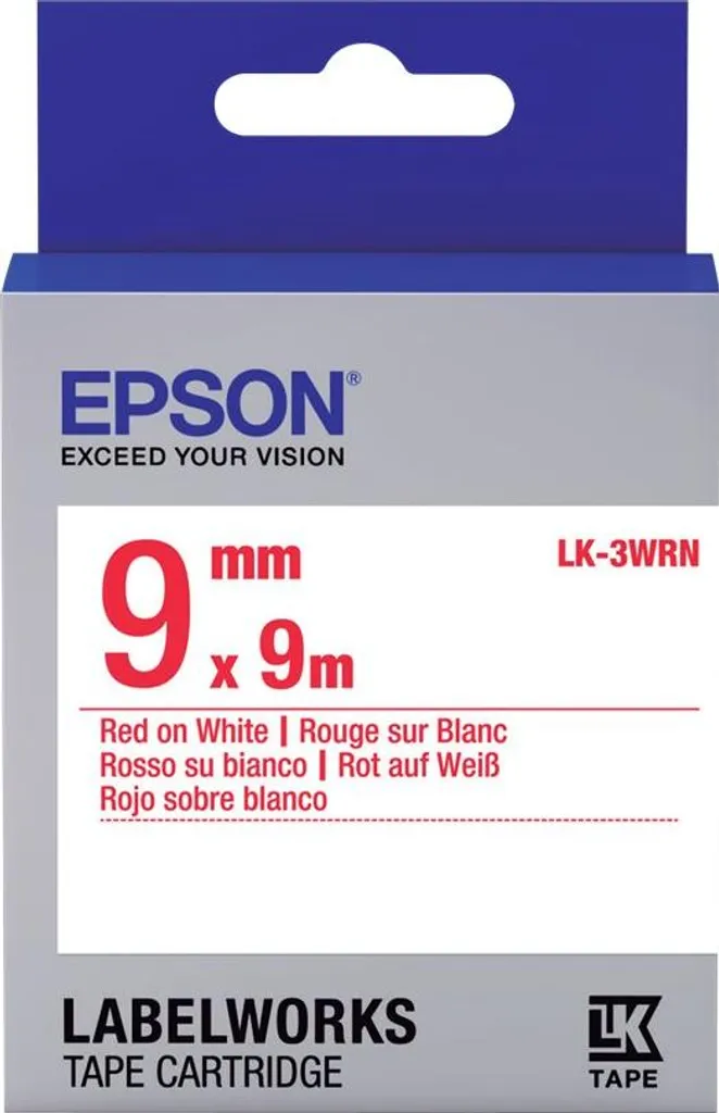 Nastro Epson LK-3WRN Rosso/Bianco 9mm x 9m per LabelWorks Originale