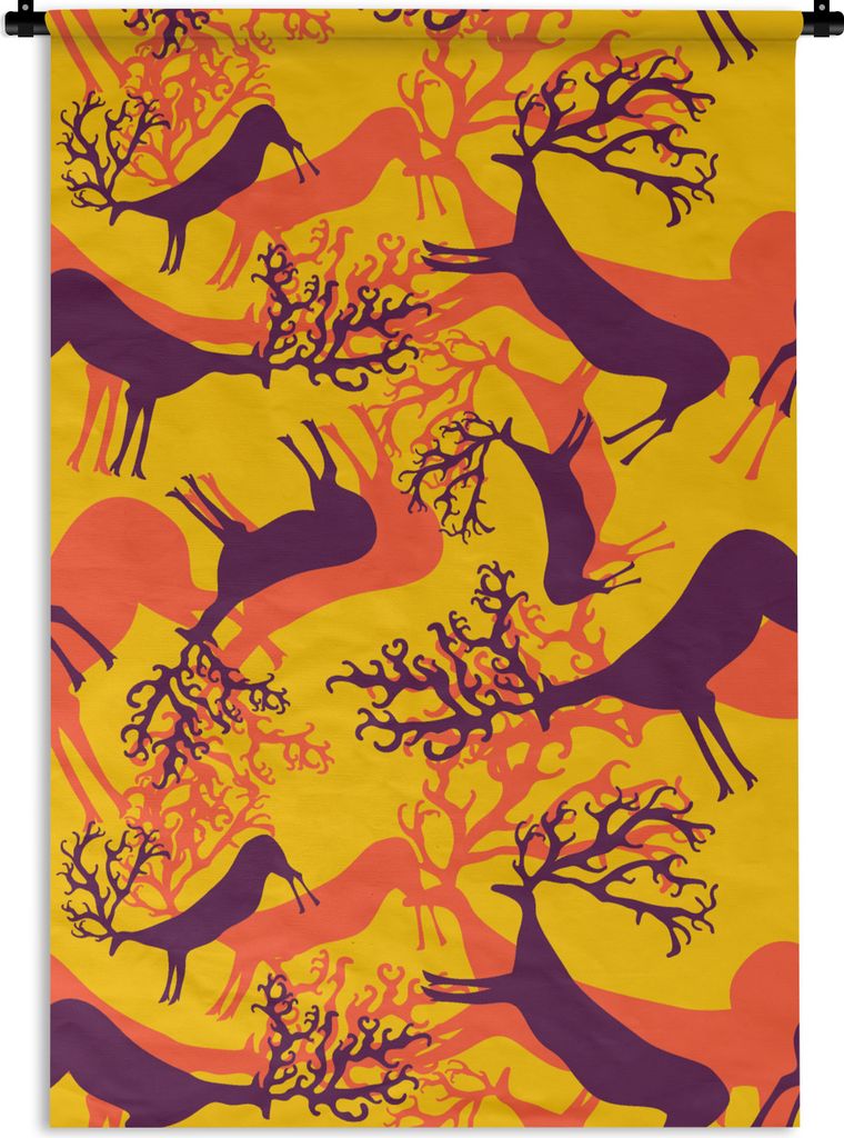 MuchoWow Wandteppich Wandbehang Muster - Hirsche - Farben 90x135 cm Tapisserie Dekoration Wandtuch - Baumwolle - Wandskulptur