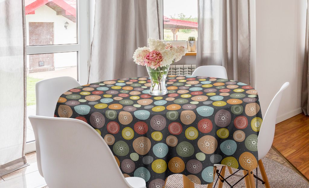ABAKUHAUS Abstrakt Runde Tischdecke, Zufällige Pastellton Kreise, Kreis Tischdecke Abdeckung für Esszimmer Küche Dekoration, 150 cm, Dunkelgrau ...