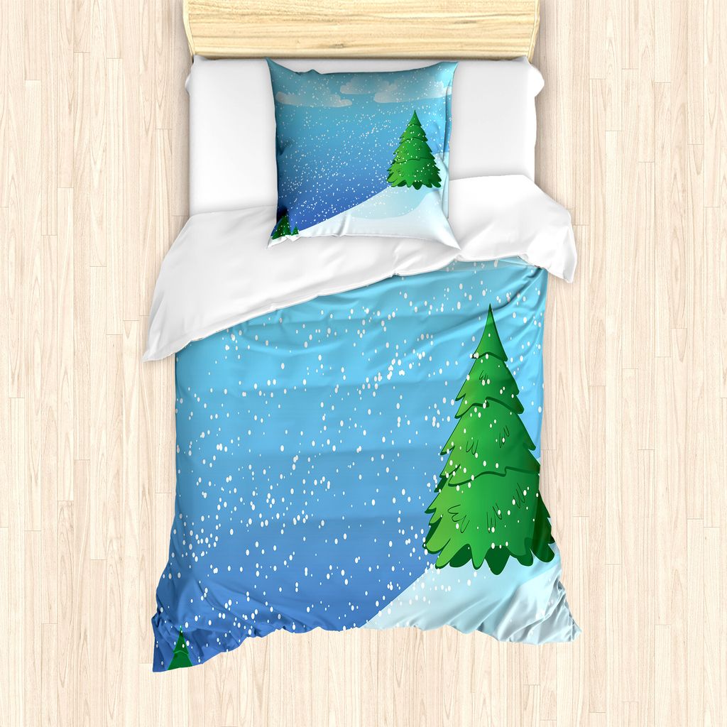 ABAKUHAUS Snowy-Bäume Bettbezug Set für Einzelbetten, Schnee Gießen auf Bäume, Milbensicher Allergiker geeignet mit Kissenbezug, 135 cm x 200 c...