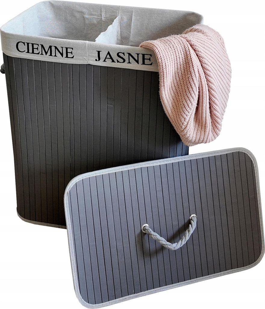 Ekspand | Wäschekorb Aus Bambus - Grau - 100 L - mit Deckel - 52x32x60 cm