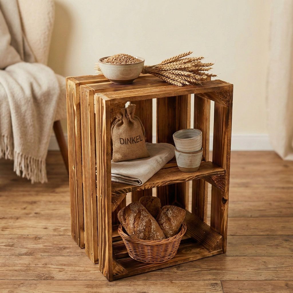 Holzkiste geflammt 40x30x25cm - Obstkiste Regalbox mit & Produktbild 