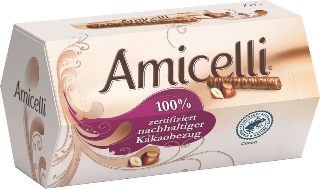 Ritter Sport Amicelli Box Waffelröllchen mit Haselnusscreme Produktbild 