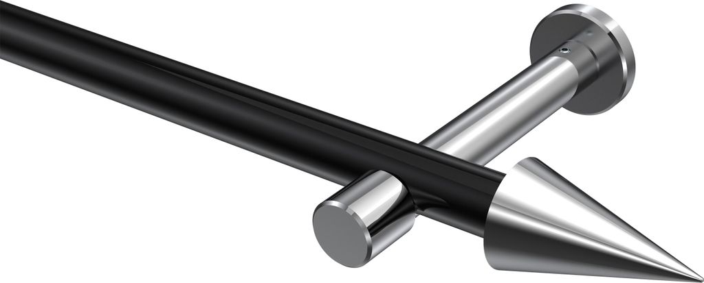 Interdeco Gardinenstange / Vorhangstange Schwarz / Chrom, Typ Prestige Savio (Kegel) ohne Ringe, 20 mm Ø 1-läufig, 540 cm