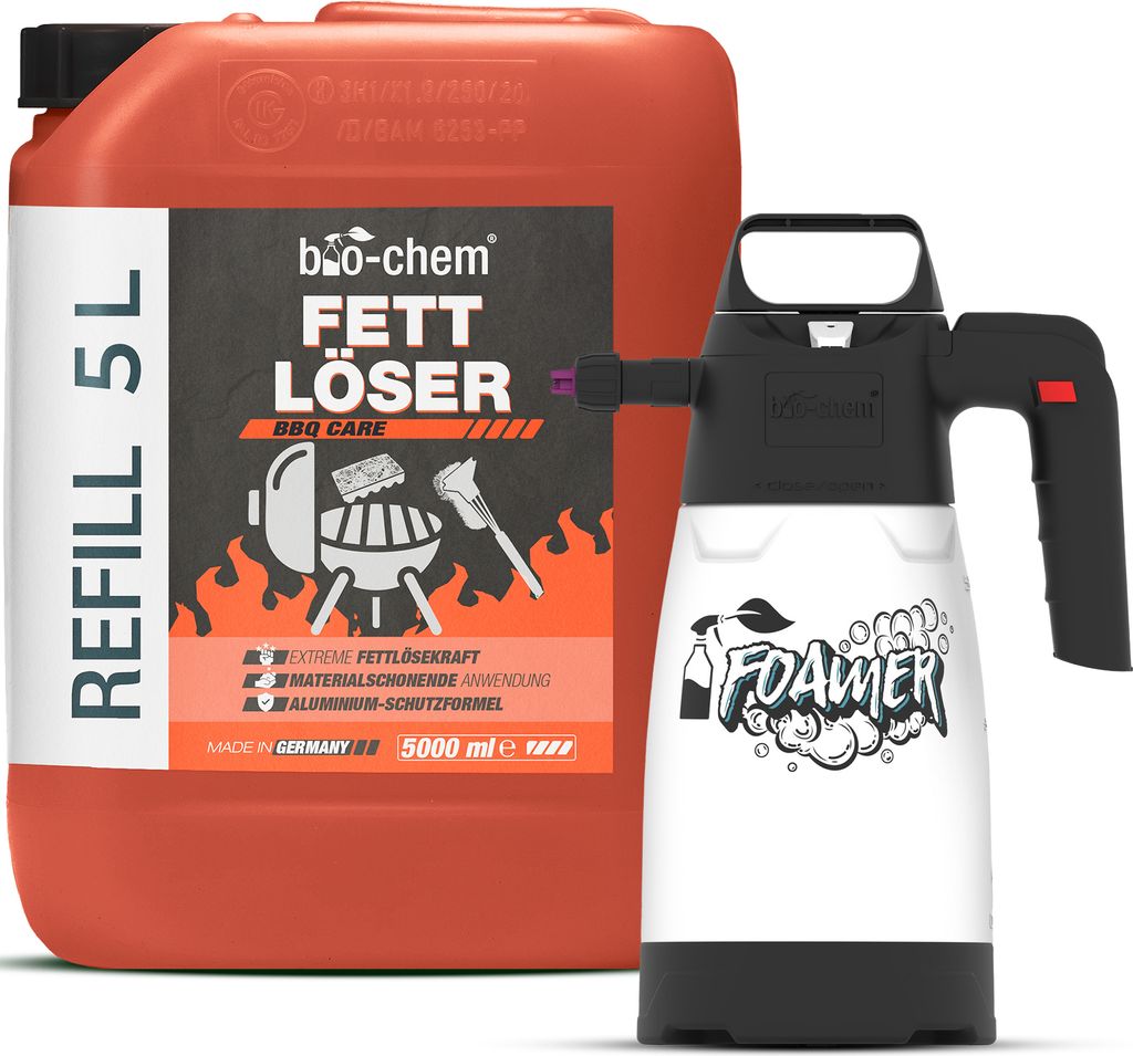 bio-chem Fettlöser Grillreiniger 5 Liter Kanister inkl. Schaumsprüher – Profi-Spray für Grill, Smoker & Backofen | Starke Fettlösekraft mit A...