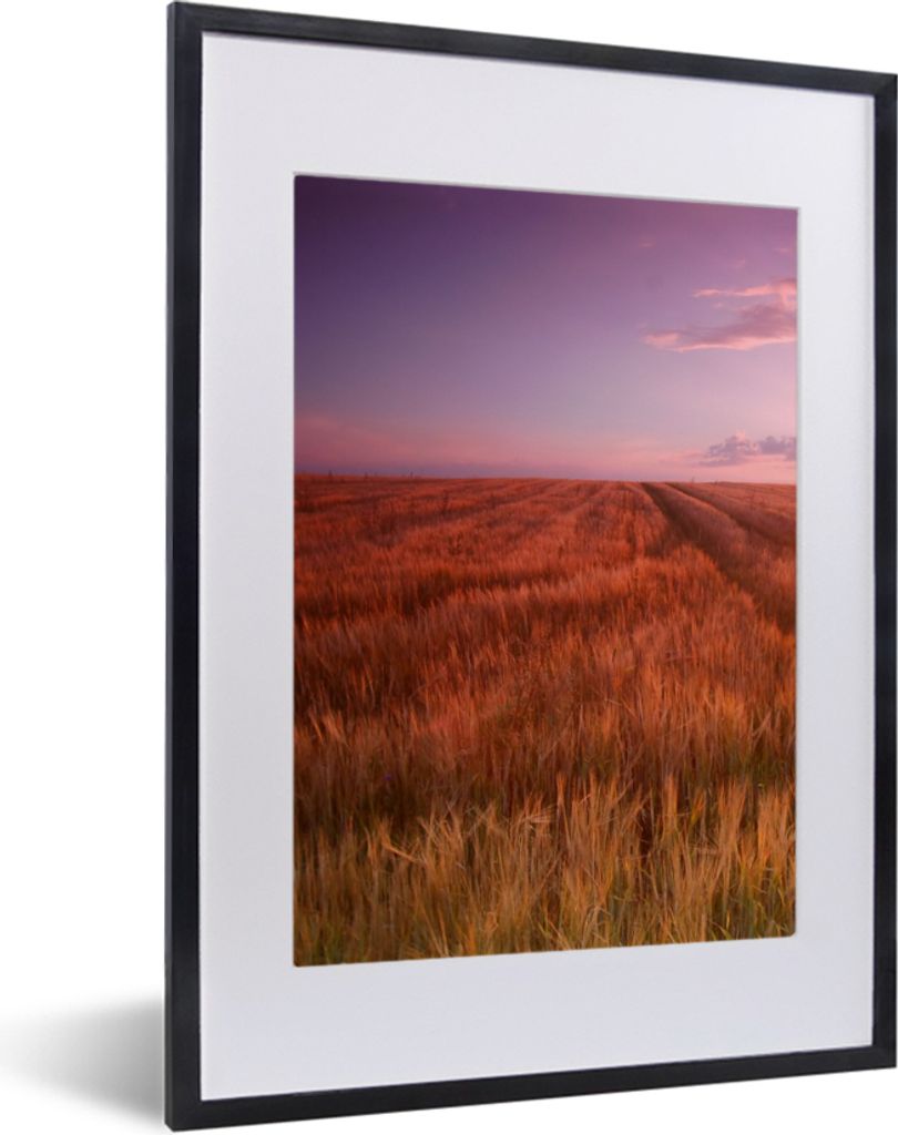 MuchoWow Gerahmtes Poster Wiese - Sonne - Abend - Landschaft 30x40 cm - Poster mit Schwarzem Bilderrahmen Wandposter Rahmen Foto Bilder - Wandpos...