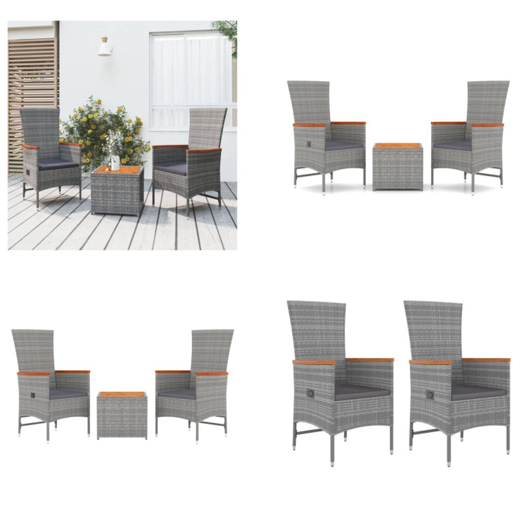 vidaXL 3 tlg. Garten Lounge Set Grau Poly Rattan & Massivholz Akazie - Garten Lounge Set - Garten Lounge Sets - Lounge Set - Gartenmöbel Set