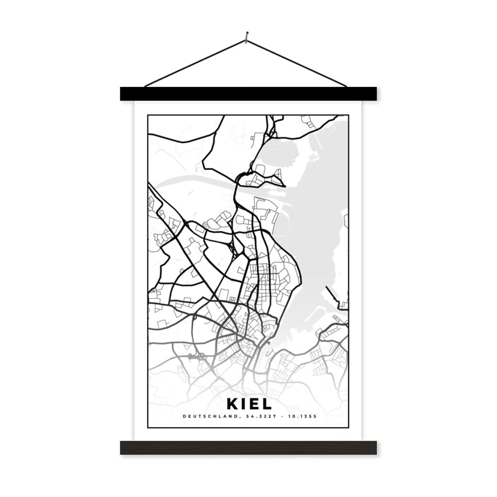 MuchoWow Textilposter Karte - Kiel - Stadtplan 120x180 cm mit schwarzem Rahmen - Fotos