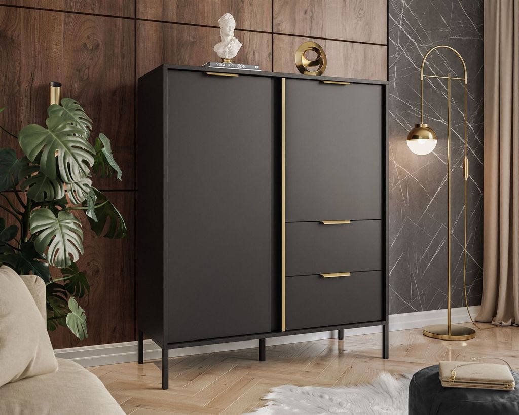 Hochkommode LARETTO 2D2S anthrazit schwarze Beine