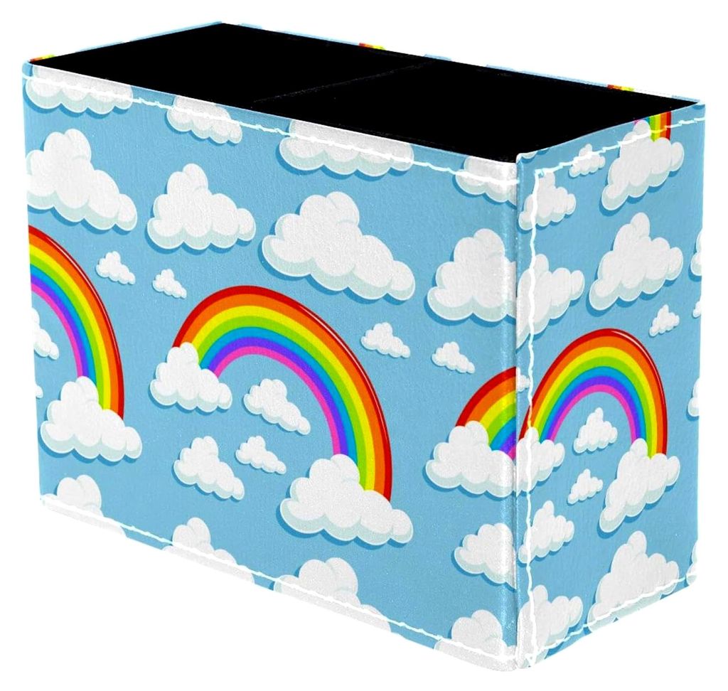 Niedlicher Cartoon-Wolken und Regenbögen Stifthalter für den Schreibtisch, 2 Fächer, Aufbewahrung für Stifte und Make-up-Pinsel, Organizer für...