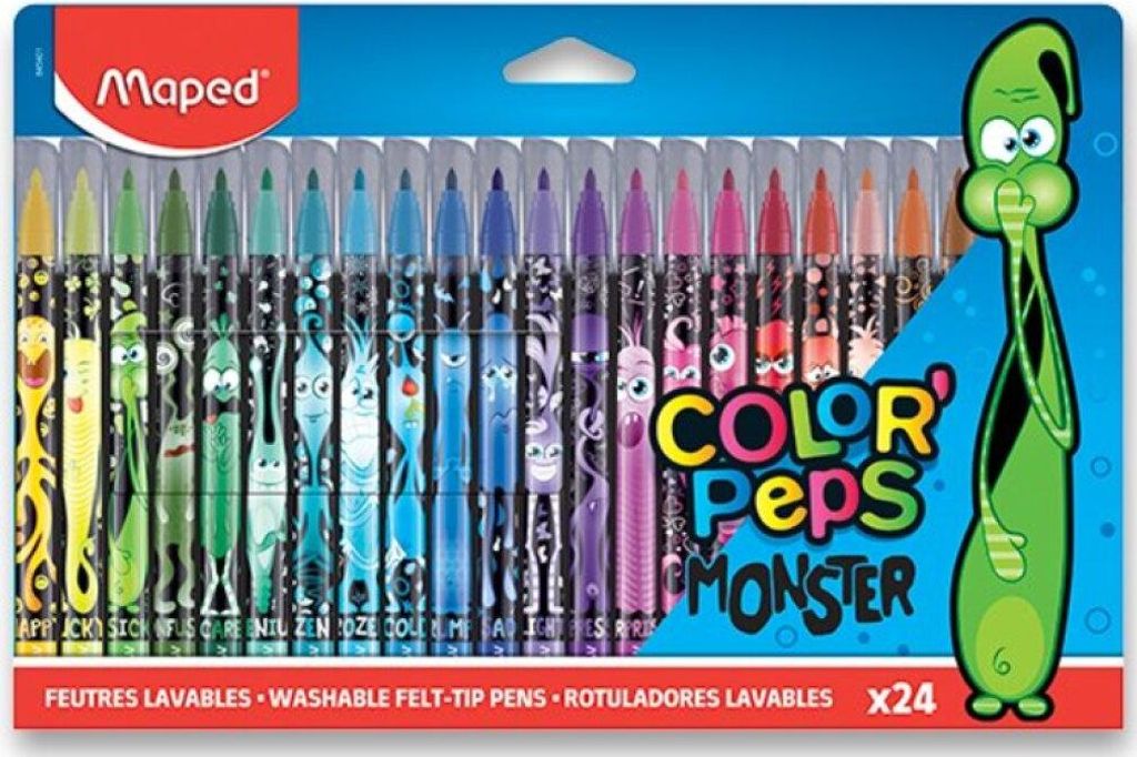 A package of 24 Maped Color'Peps Monster washable felt-tip pens.