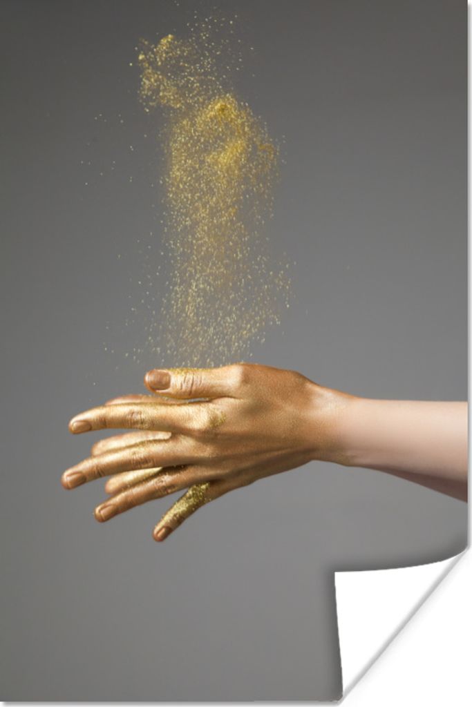 MuchoWow Poster Frau mit goldgefärbten Händen und einer Glitzerwolke 60x90 cm - Wanddekoration