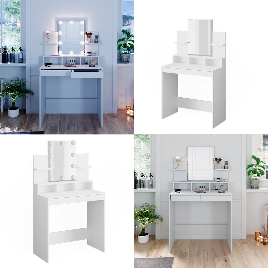Coiffeuse pour Petite Chambre Vicco Ania 80cm avec Miroir LED Blanc - 8