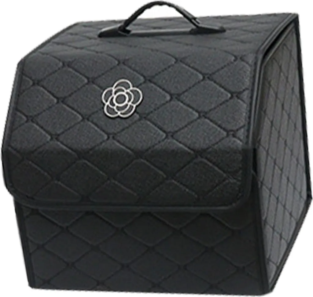 Boîte de Rangement Coffre Voiture en Cuir PU Noir - Taille S Portable