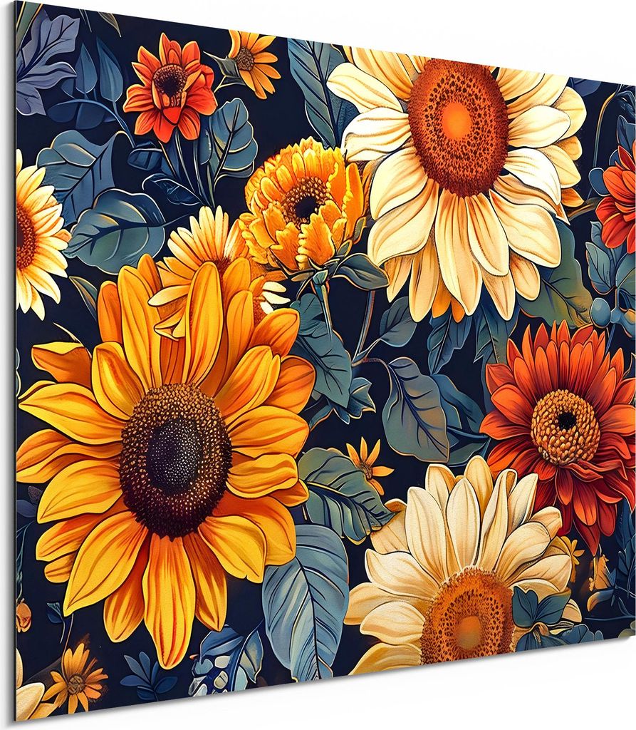 DEQORI Alu-Dibond Bild Weiß 80x60 cm 'Der Blütentanz' Wandbild Metall dünn Design