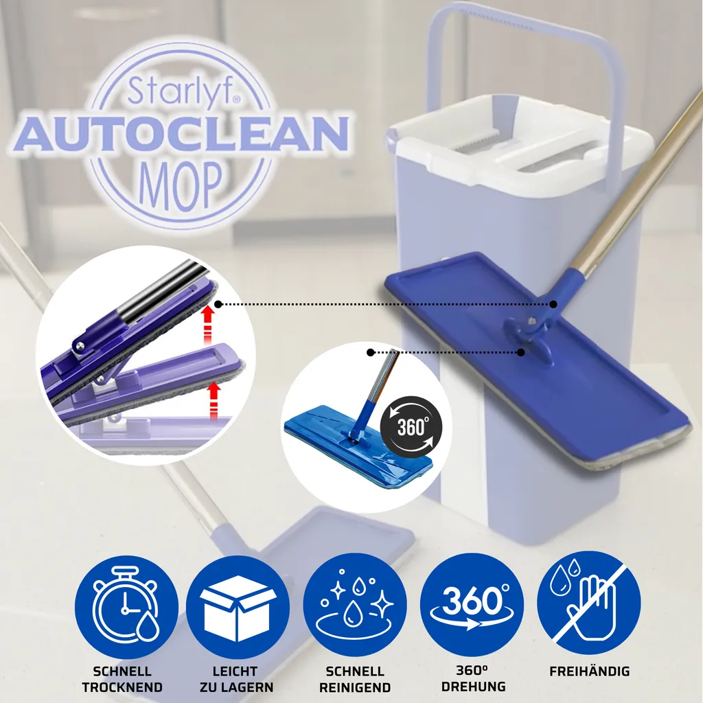 Kit lavage de sol pour parquet et carrelage avec seau autonettoyant - 8