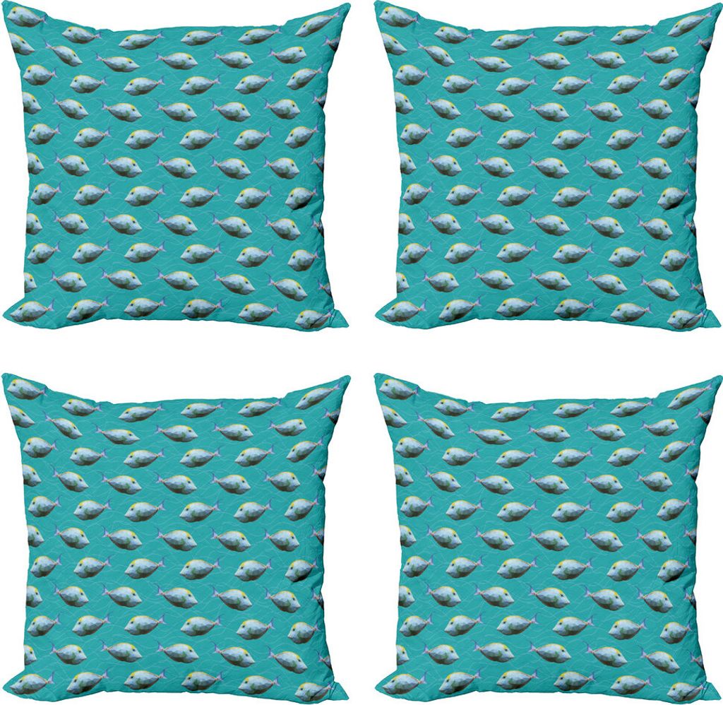ABAKUHAUS Teal Kissenbezug Set (4 Stück), Fisch Wassertierkunst, Moderner Doppelseitiger Digitaldruck, 60 cm x 60 cm, Teal