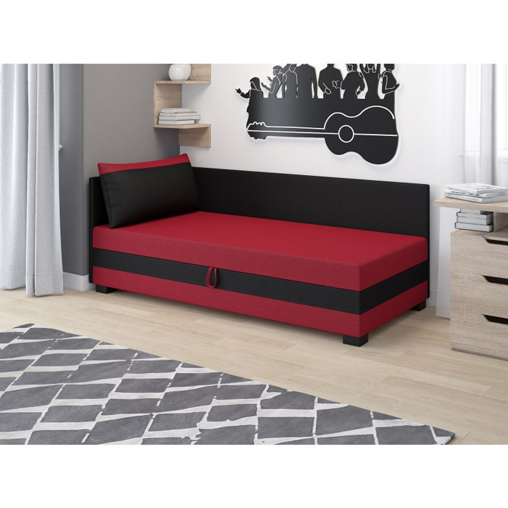 Einzelbett mit Polsterung 120x195 MIRRY PLUS 2 - rot/schwarz