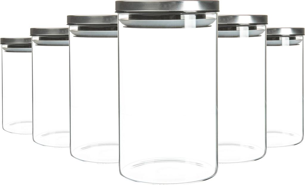 Argon Ta Glas Vorratsgläser mit Metalldeckeln - Moderne Moderne Küche Lebensmittel Speicherbehälter - Silikondichtung - 1 Liter - Silber - Packu...