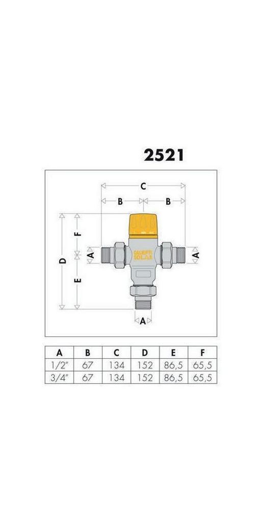 A diagram of a valve with a table of dimensions.