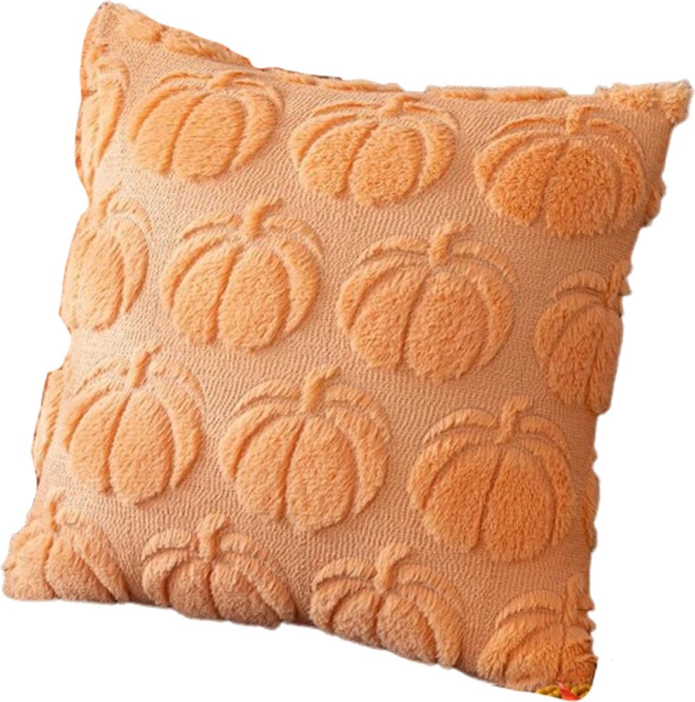 Halloween-Kissenbezug, 3D-Kürbismuster, einfarbig, versteckter Reißverschluss, quadratische Form, langer PV-Samt, Schlafzimmer, Wohnzimmer, Sofa,...