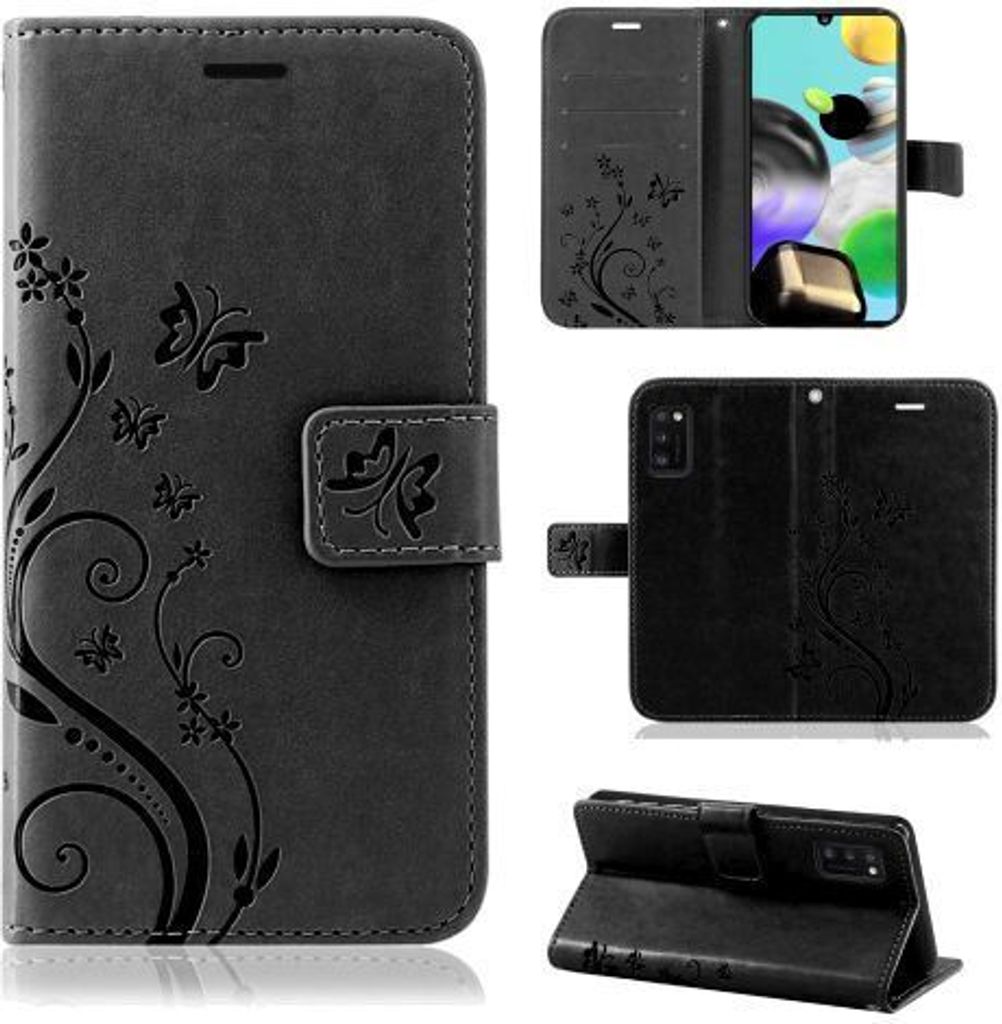 Handy Tasche für Samsung Hülle Handyhülle Blumen Flip Cover Wallet Case Etui Galaxy A5 ( 2017 ) SM-A520 Schwarz