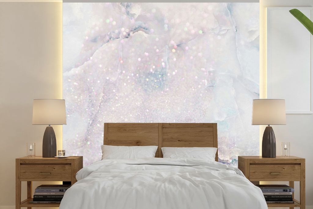 MuchoWow Fototapete für Wohnzimmer oder Schlafzimmer Wandtapete Vinyl Motivtapete Marmor - Glitter - Blau - 240x240 cm - Schlafzimmer-Tapete