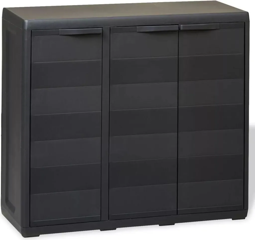 vidaXL Armadio da giardino con 2 ripiani nero - 8
