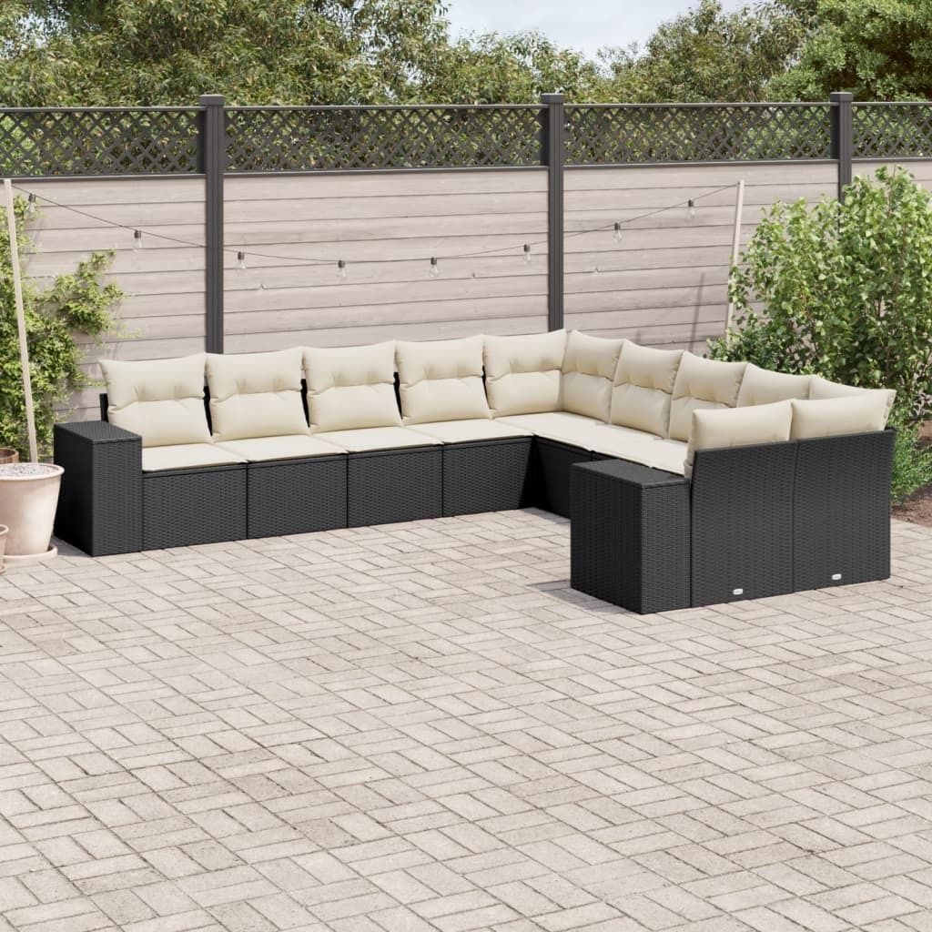 Maison Exclusive - 10-tlg. Garten-Sofagarnitur mit Kissen Schwarz Poly Rattan
