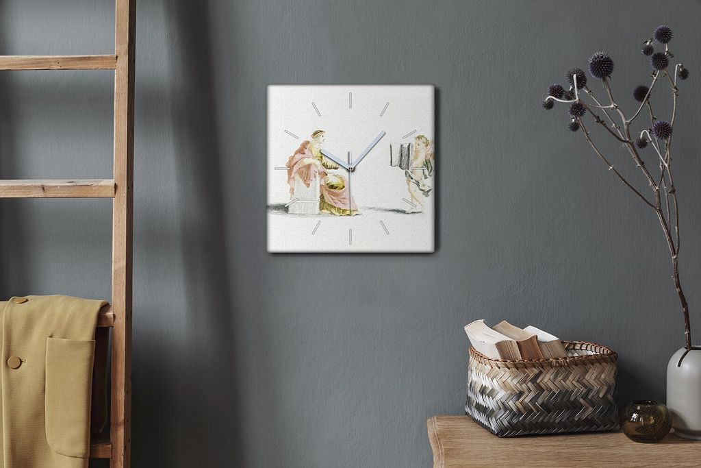 Coloray Hodiny Unikátní 30x30 cm Tiché hodiny Pro obývací pokoj a kuchyň Nástěnné hodiny Plátno Bílé ručičky hodin - Vinta -tkané an...