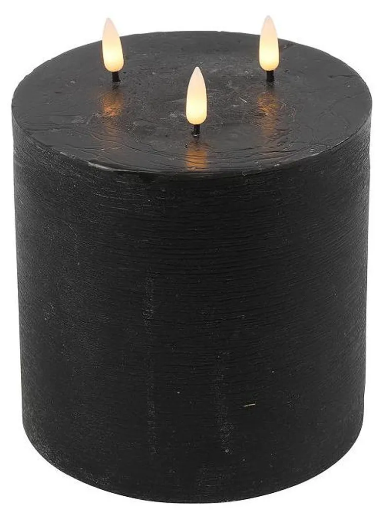 Bougie LED Noir Mat à Effet Flamme 15x15x17,5cm - Autonomie et Design