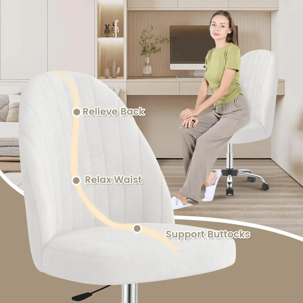 Tabouret à roulettes réglable avec dossier ergonomique blanc moderne