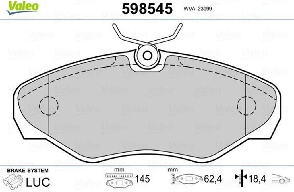 VALEO 598545 Bremsbelagsatz, Scheibenbremse OE 4106000Q1F kompatibel mit Interstar, Primastar, Vivaro, Avantime, Espace, Trafic