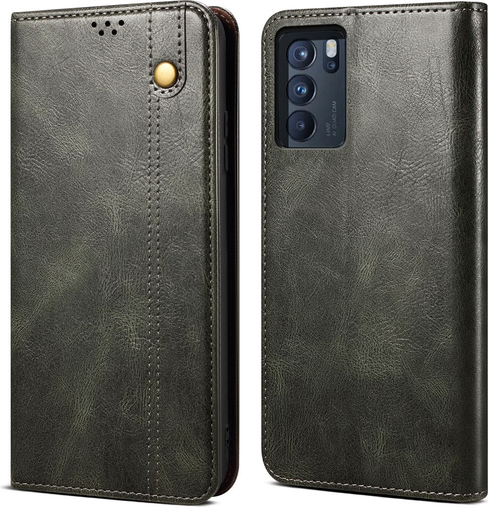 OPPO Reno6 4G Hülle, Leder Flip Brieftasche Schutzhülle für OPPO Reno6 4G Grün