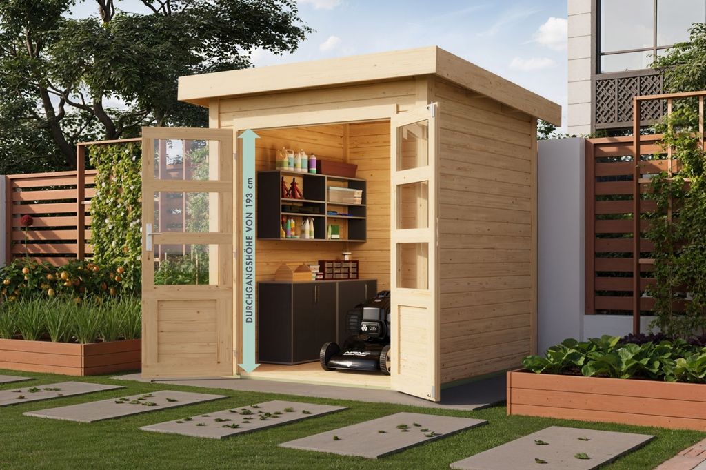 Karibu Gartenhaus Gerätehaus Kolbin 1 XXL naturbelassen 204x204x244 cm mit extra hoher Tür