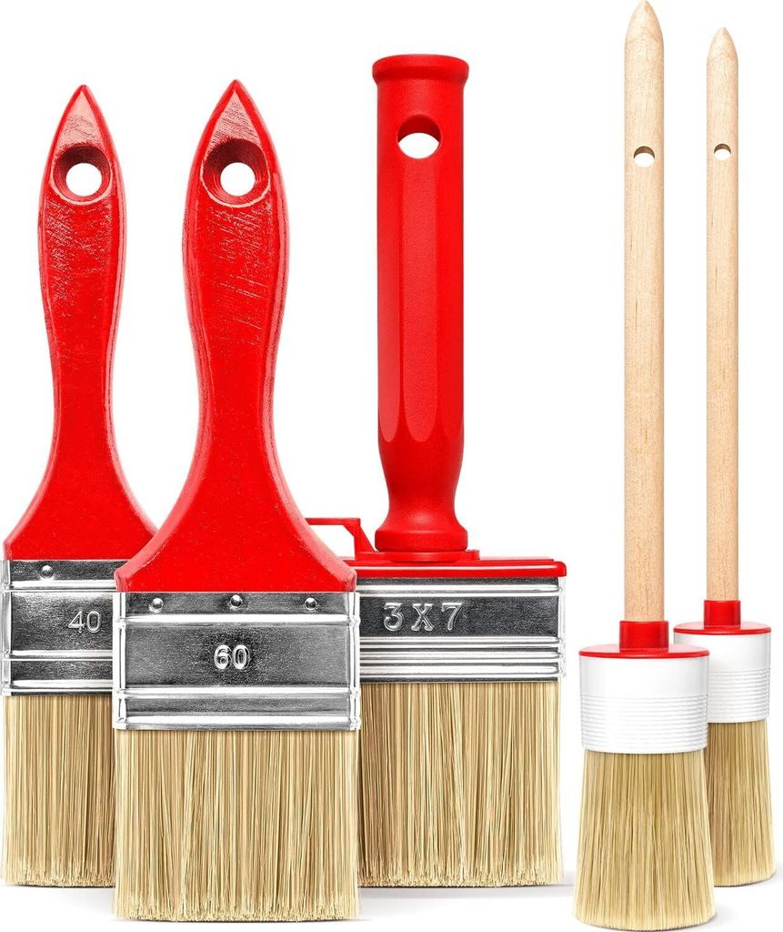 5 tlg. Maler Lackier Lasur Flach Pinsel Set Satz Rund Produktbild 