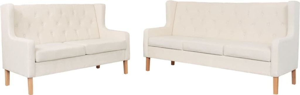 2-tlg. Sofa-Set Stoff Cremeweiß