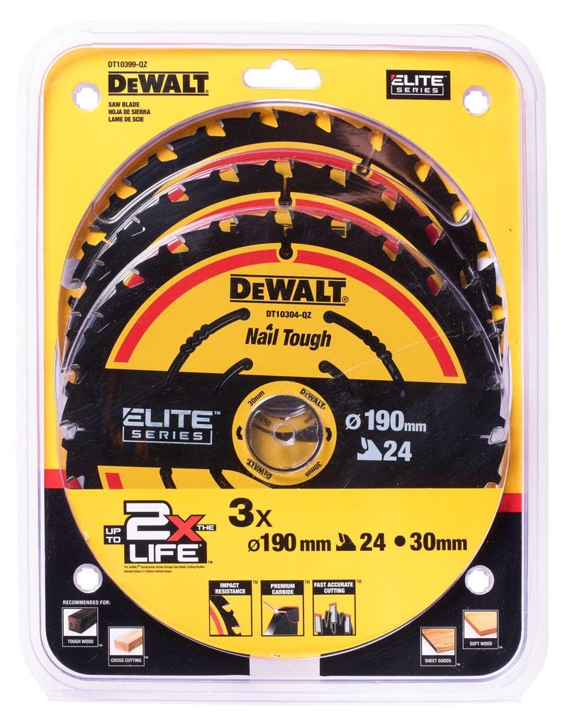 DEWALT ELITE 190mm 24Z Kreissägeblatt 3er-Pack Nail Tough, Produktbild 